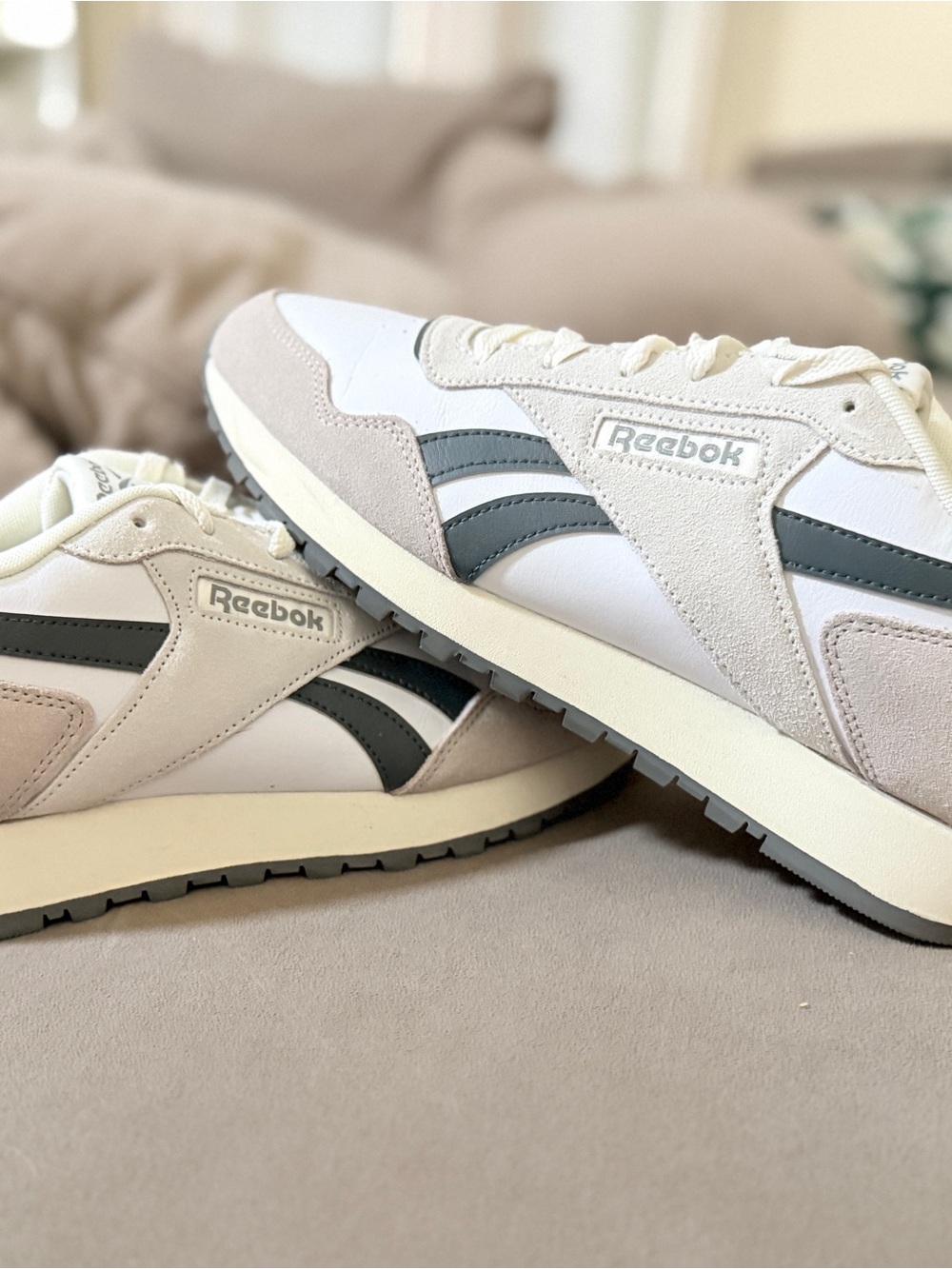 Reebok Men's Retro Runner Sneakers in Cream and Gray